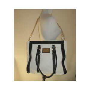 GUIA'S 1964 White Pebbled Leather Large Shoulder Bag w/Black Patent Trim Italy